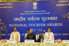 The President, Shri Pranab Mukherjee at the presentation of the National Tourism Awards 2013-14, at a function, in New Delhi on September 18, 2015. 
	The Minister of State for Culture (Independent Charge), Tourism (Independent Charge) and Civil Aviation, Dr. Mahesh Sharma and other dignitaries are also seen.